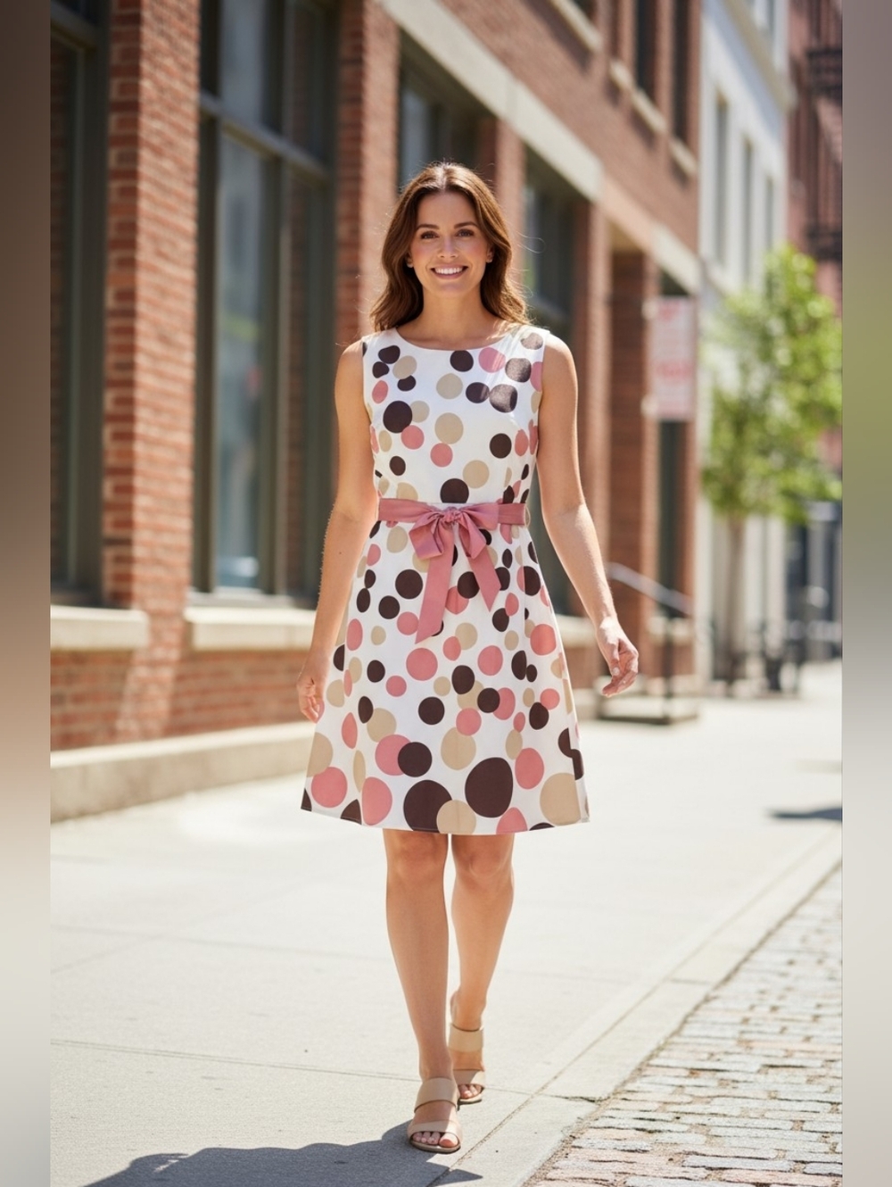 Kim Rogers Brown and Pink Sheath Midi Dress